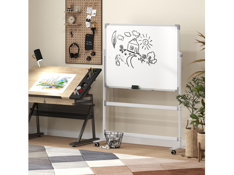  Tableau blanc magnétique mobile double face 120 x 90 cm homvra  - Conforama D