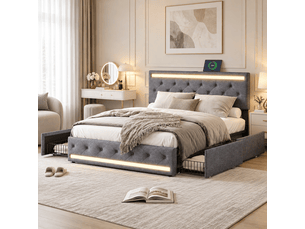 Lit avec rangement 140x190 cm <strong>LYCHOEEY</strong> <strong></strong> coloris gris