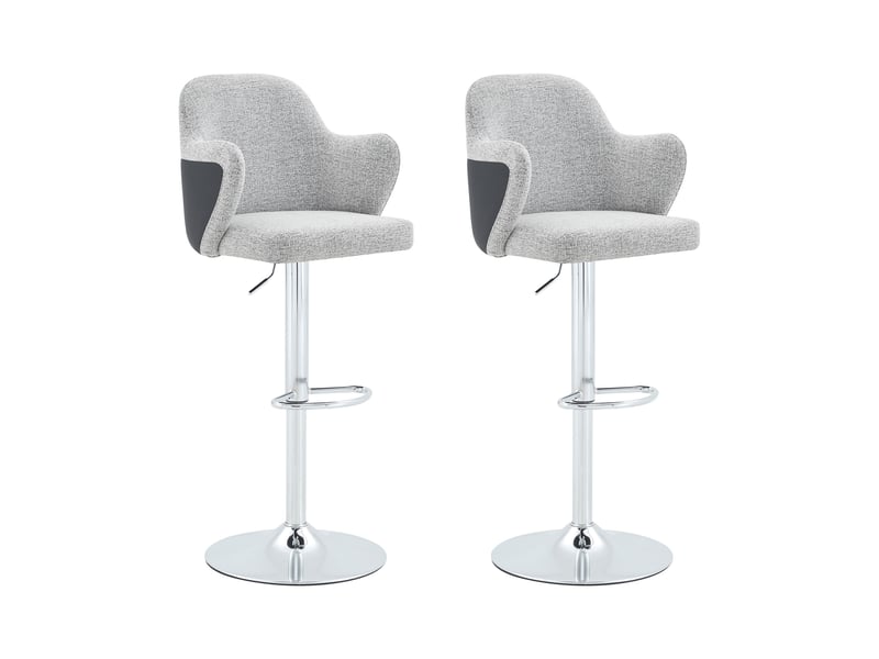  Tabouret de bar lot de 2 pivotant réglable avec accoudoirs et repose-pieds en tissu gris clair  - Conforama A
