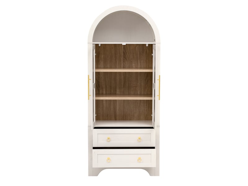 Buffet haut avec 2 portes vitrées et 2 tiroirs, étagères réglables, pour cuisine, blanc, 76,2 × 40,1 × 180 cm - Conforama A