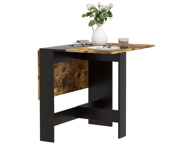  Table de salle à manger pliante, table de cuisine avec rallonges rabattables pour petits espaces, 103 x 76 x 73,5 cm, noir et marron rustique  - Conforama A