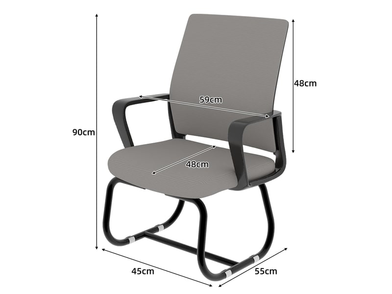  Chaise visiteur 45 x 55 x 90 cm grise et noire en tissu et maille, structure métallique à patins fixes  - Conforama C