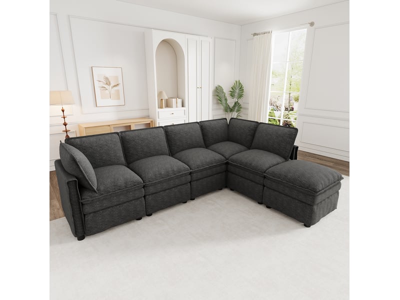 Canapé modulable tcqpz xxl 6 places avec fonction couchage forme u ou l chenille gris 344 x 127 x 91 cm - Conforama B