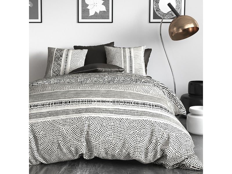  Parure housse de couette 260x240cm + 2 taies motif graphique noir et blanc 100% coton - tricia TRICIA - Conforama C