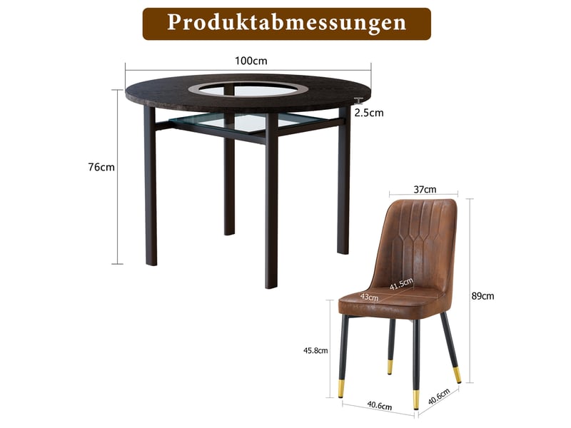 Ensemble table à manger ronde 100x100x76 cm avec 4 chaises mdf métal marron et noir - Conforama C