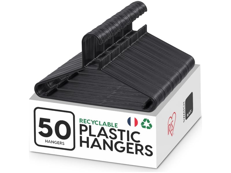 Iris ohyama – lot de 50 cintres en plastique noir – sans bpa – épais et résistants – encoches antidérapantes pour vêtements - Conforama A