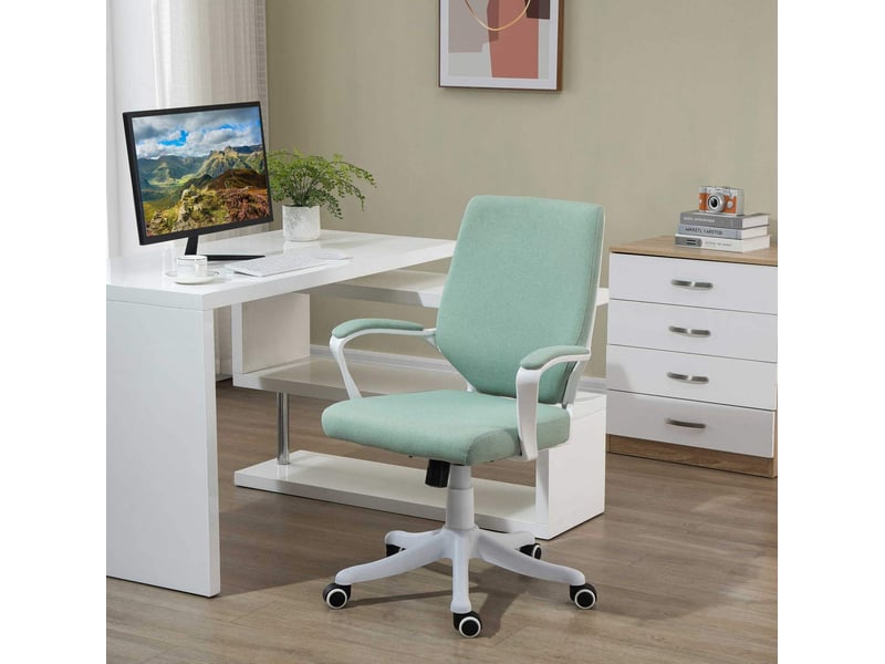  Chaise de bureau ergonomique avec soutien lombaire, hauteur réglable, bascule et roulettes en polyester vert  - Conforama B
