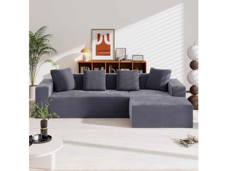  Canapé modulable 261x146x65 cm avec méridienne coloris gris  - Conforama E
