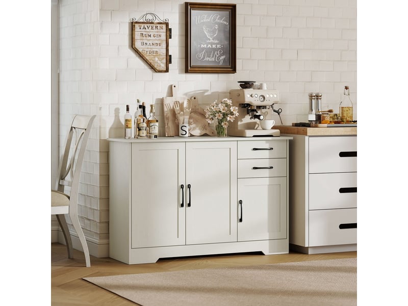  Buffet 3 portes blanc effet bois avec 2 tiroirs, 120x38x79 cm, mélaminé mdf 838-587V00CW - Conforama E
