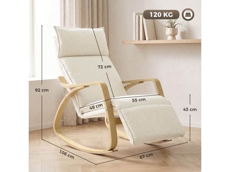  Fauteuil à bascule crème aspect lin avec repose-pieds réglable 5 positions pour salon  - Conforama C