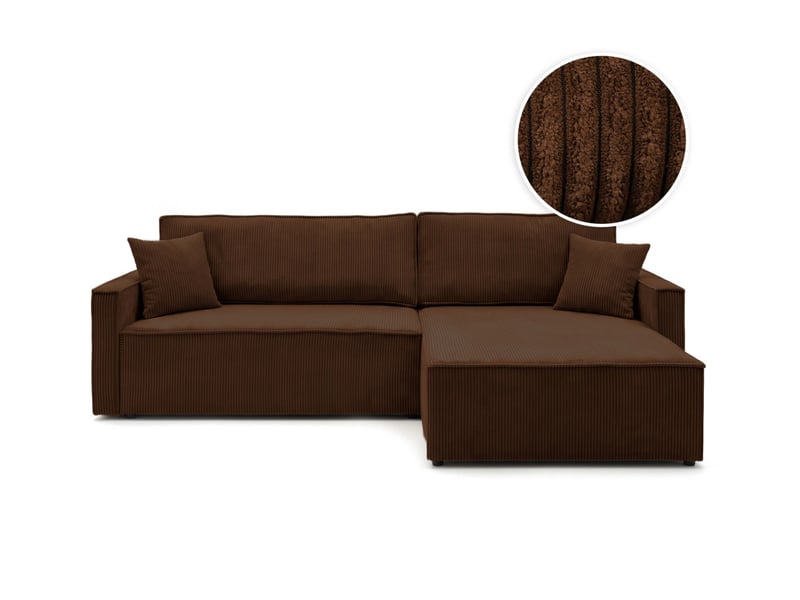 Farah - canapé d'angle max réversible et convertible 5 places accoudoirs slim en velours côtelé - Conforama A