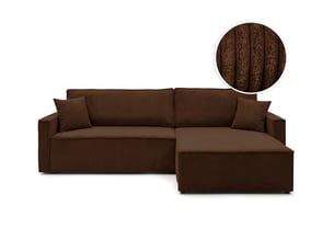 Canapé d'angle réversible convertible LOUNGITUDE FARAH 5 places Velours côtelé Marron