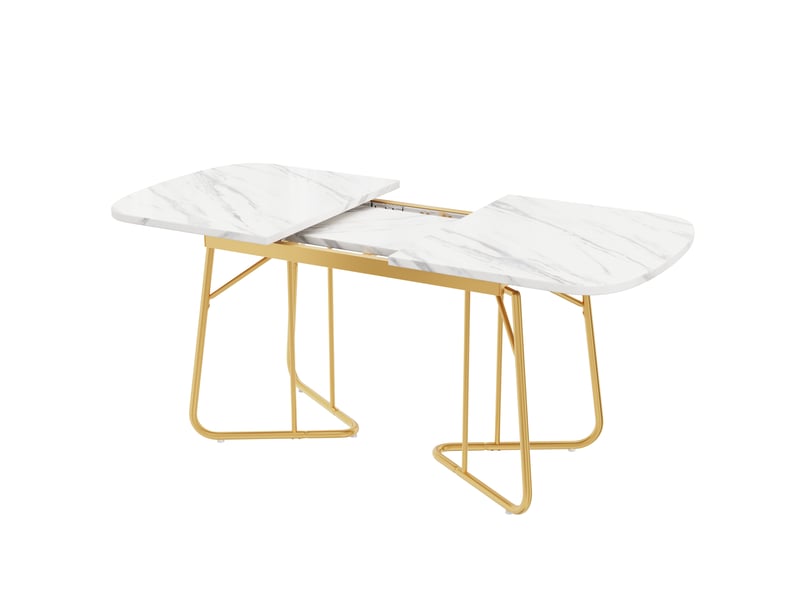 Table extensible effet marbre blanc, pieds dorés 140-180 x 80 cm Fay Lum - Conforama A