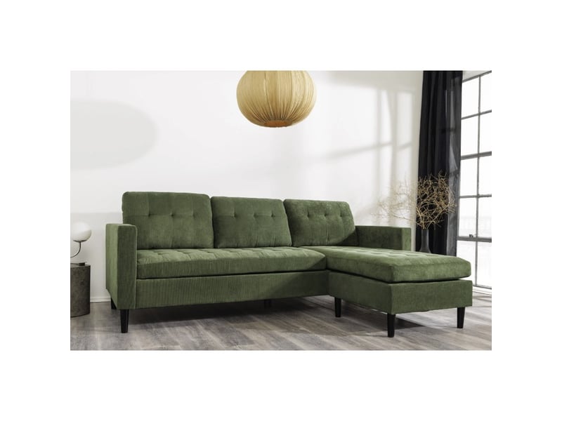 Canapé d'angle city vert foncé capitonné réversible – canapé contemporain en velours côtelé - Conforama E