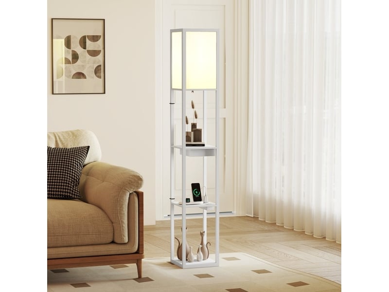  Lampadaire 26x26x159 cm à 3 niveaux de rangement mdf blanc  - Conforama D