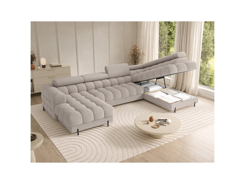  Canapé panoramique convertible beige clair angle droit feraria 358x93x202cm  - Conforama C
