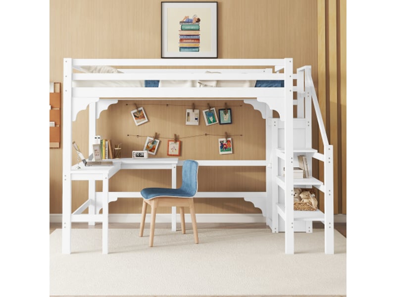  Lit mezzanine 140x200 cm coloris blanc pin lit enfant blanc - Conforama B