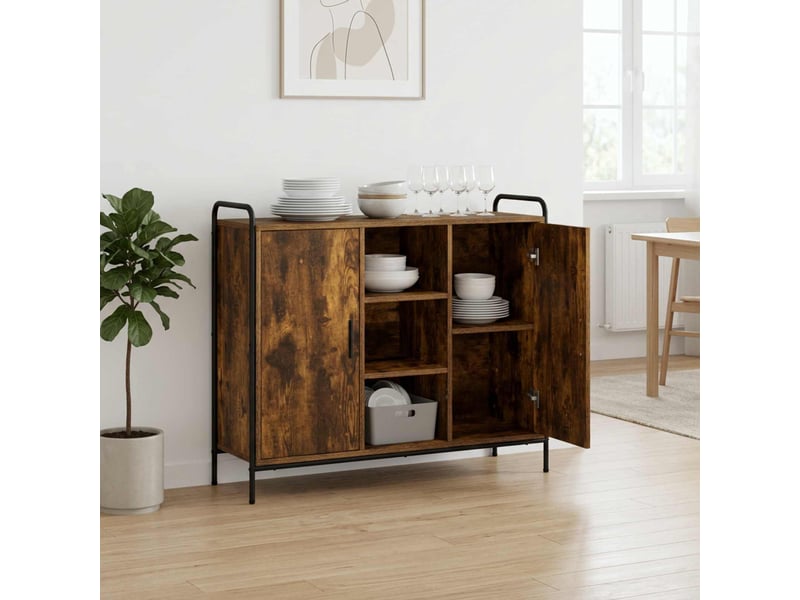 Buffet salon, buffet de rangement chêne fumé 97x33x81 cm bois d'ingénierie shl8029 - Conforama B