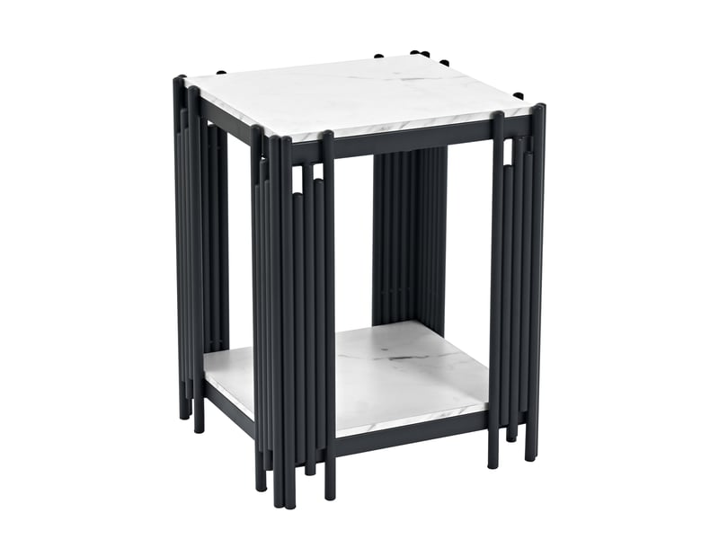 Table de chevet,43x40x54,7 cm,2 niveaux,mdf et métal,effet marbre blanc et noir - Conforama D