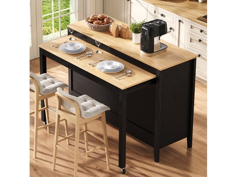  Îlot de cuisine avec table coulissante et rangements 120 cm homvra  - Conforama D