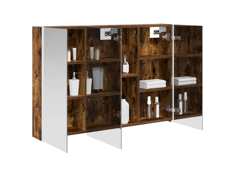 Armoire miroir salle de bain, meuble de rangement chêne fumé 103.5x15.5x70 cm - Conforama C