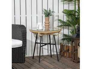 Table d'appoint de jardin ronde 50 x 50 x 50 cm beige et noire, verre trempé et résine tressée, terrasse