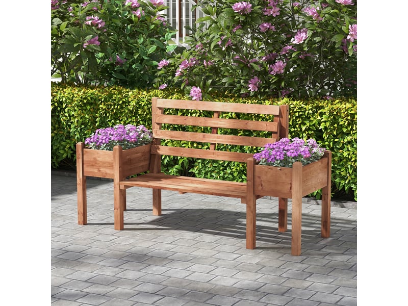  Banc de jardin avec jardinières, en bois, 184 cm x 59 cm x 95 cm, marron  - Conforama C