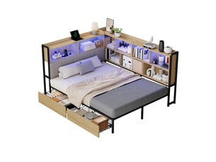 Lit avec rangement 140x200 cm coloris naturel