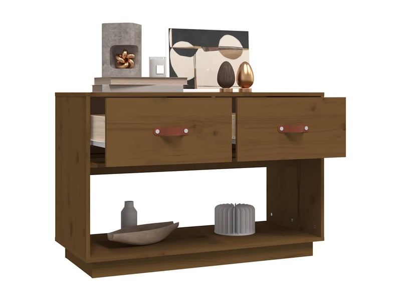  Meuble tv - banc tv - meuble de rangement marron miel 90x40x60 cm bois de pin massif  - Conforama E