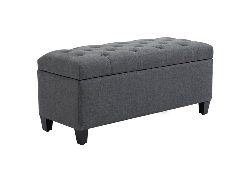  Banc coffre 100x40x44 cm, banc de lit classique, assise moelleuse, pieds en bois, pour chambre et salon, gris foncé  - Conforama A