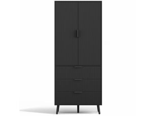 Armoire de cuisine 2 portes 3 tiroirs en mdf noir 75 x 35 x 180 cm