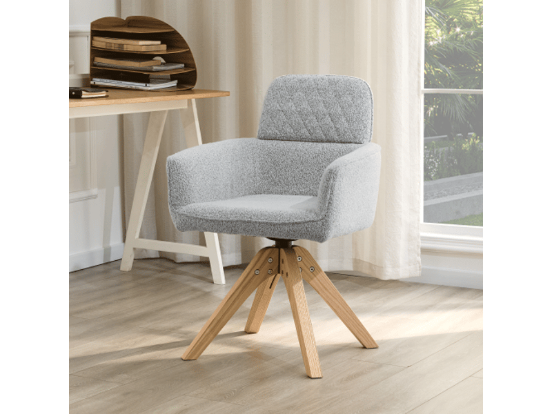 Lot de 2 chaises pivotantes 360° – style wabi-sabi, tissu gris motif losange, pieds bois, cadre carré – cuisine nordique - Conforama B