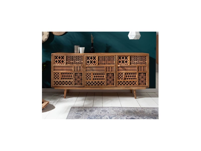  Buffet azra 160 cm en bois de manguier – 3 portes aux motifs géométriques  - Conforama D
