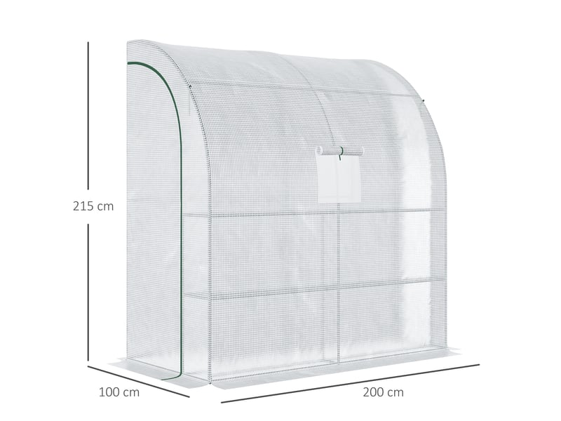 Serre adossée 200x100x215 cm avec portes enroulables et fenêtres en maille métal blanc - Conforama D