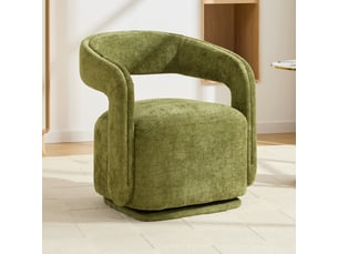 Fauteuil pivotant 360° barrel chair avec dossier ergonomique - lpospi - chenille rembourrée, bois vert