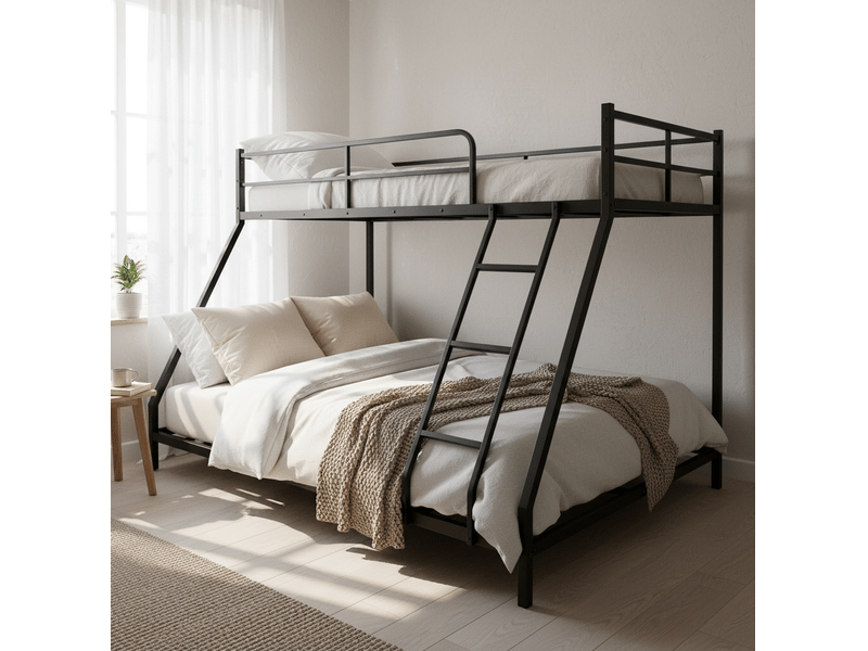 Lit superposé en métal noir 200 x 140 cm, couchages 80 x 190 et 130 x 190 cm - Conforama D