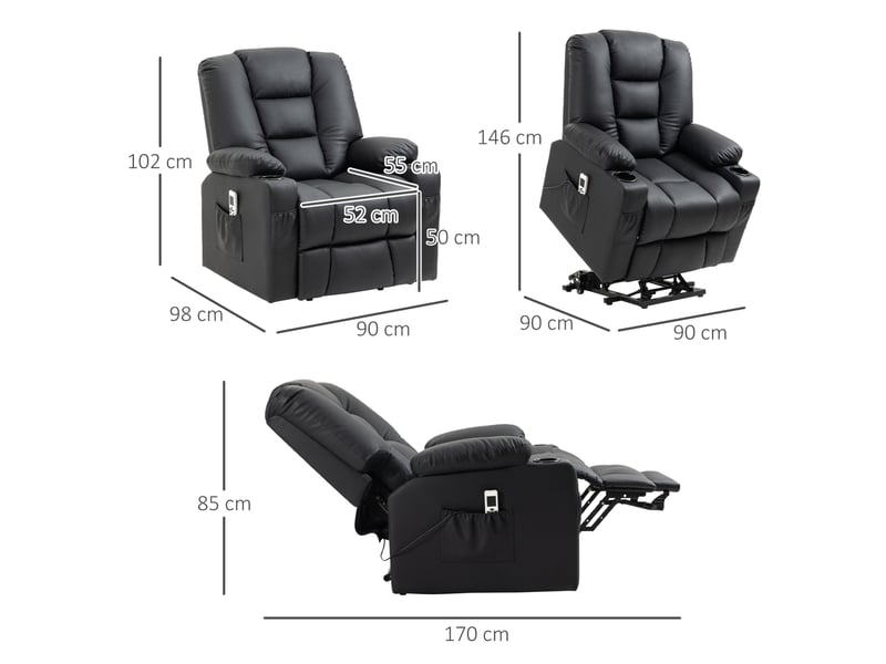  Fauteuil de massage 90x98x102 cm releveur inclinable métal noir  - Conforama D