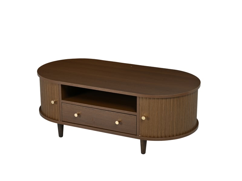 Table basse de salon avec portes coulissantes mdf 100x50x36 cm mdf coloris noyer - Conforama A