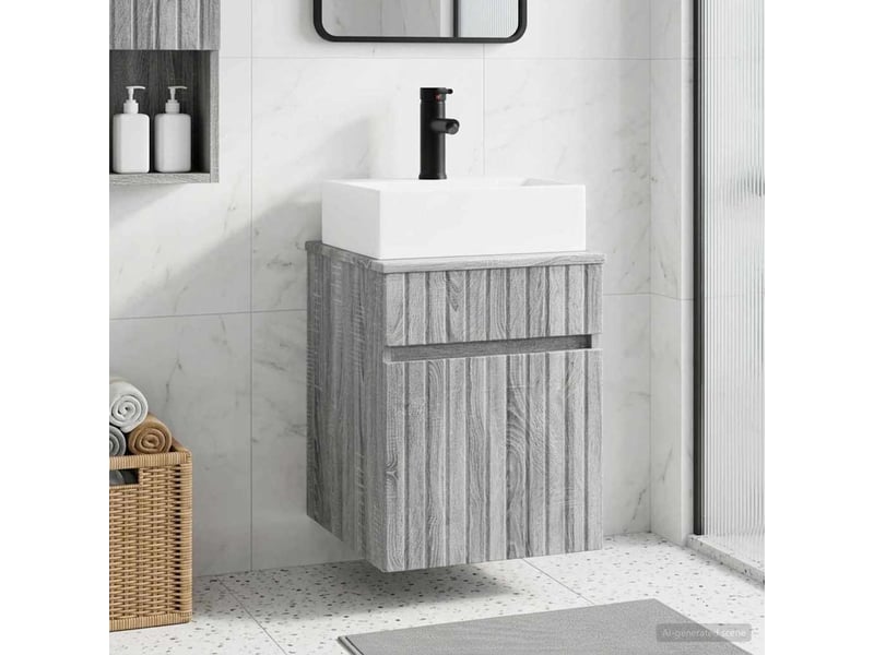  Meuble-sèche avec évier mural sonoma gris 39x41x62.5 cm  - Conforama B