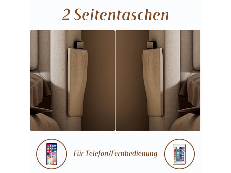  Lit simple rembourré 90x200, tête de lit led et usb-c, sommier lattes bois, cadre métal, 150 kg, beige, coton, avec matelas  - Conforama R