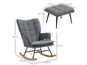 Fauteuil à bascule gris avec repose-pieds, fauteuil d'allaitement