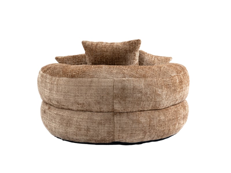  Fauteuil bean bag lazy sofa 108x108x52 cm marron chenille mousse confort haute densité 150 kg avec 3 coussins evarich - Conforama A