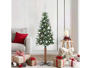Sapin de noël, arbre de noël mince vert 150 cm pvc et bois de pin massif shl5084
