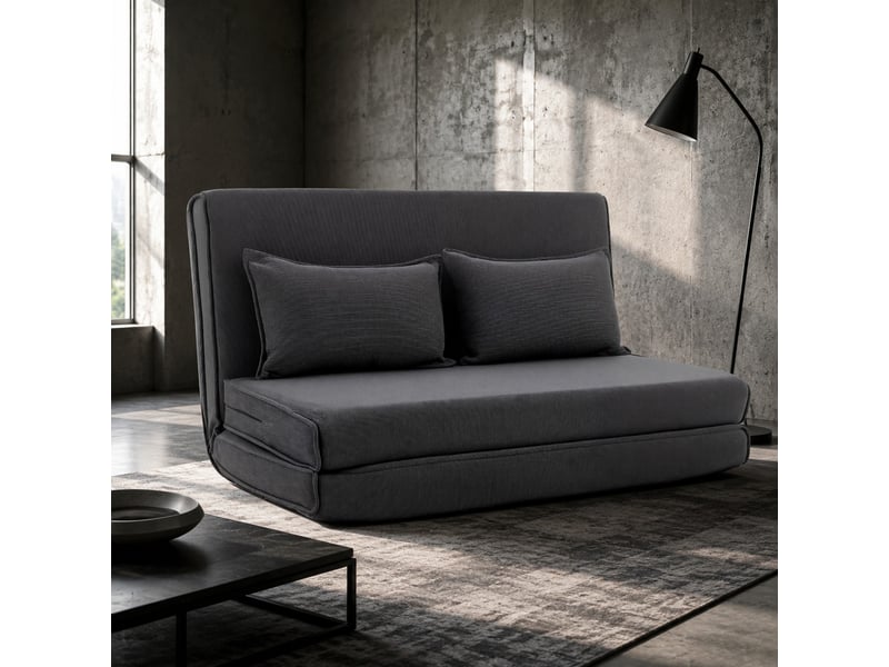  Canapé-lit de sol 135 x 88 x 74 cm en métal et velours côtelé convertible gris foncé chicfurn  - Conforama C