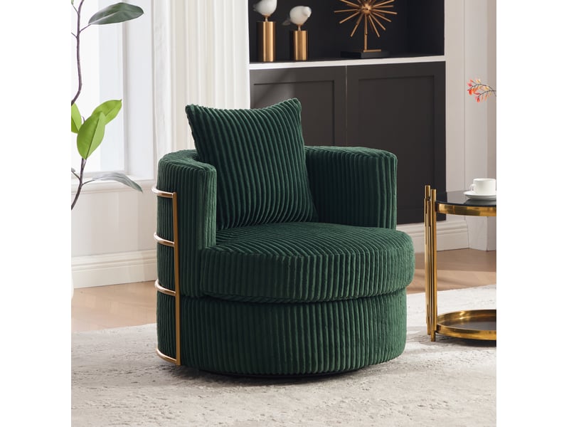  Fauteuil pivotant 360° avec coffre de rangement, assise profonde et accoudoirs rembourrés, en velours côtelé vert émeraude  - Conforama B