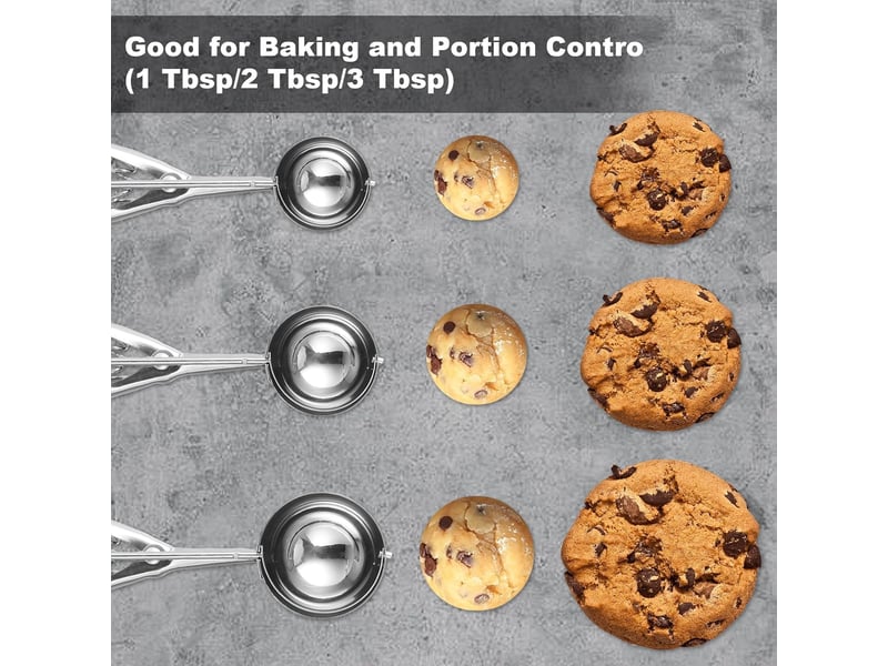  Lot de 3 cuillères à biscuits, 1 cuillère à soupe, 2 cuillères à soupe, 3 cuillères à soupe, accessoires cuisine pour la pâtisserie - grey silver  - Conforama D