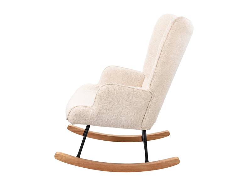 Fauteuil à bascule - 68 x 75 x 92 cm - beige - en tissu bouclette - chaise à bascule avec dossier capitonné et pieds en bois - Conforama E