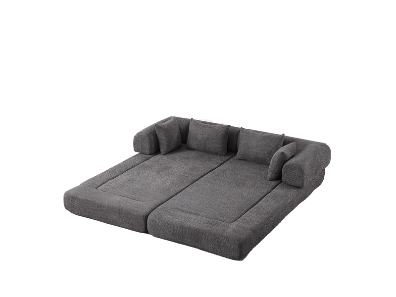  Canapé 2 places 4-en-1 en chenille gris avec 4 coussins  - Conforama D