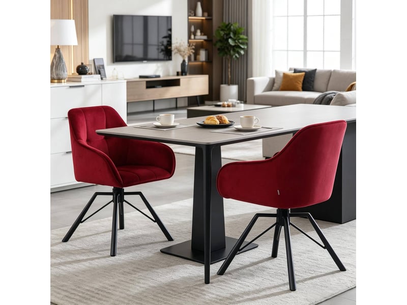 Lot de 2 chaises de salle à manger pivotantes 360° en velours rouge lie-de-vin  - Conforama E