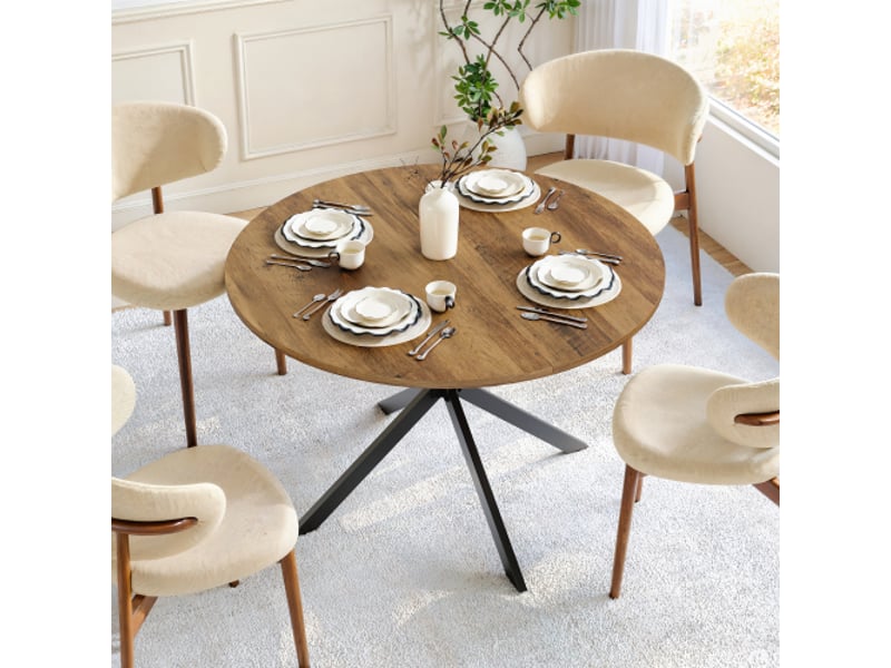  Table ronde campagne, pieds en x, ø120 cm – cuisine, salle à manger, bureau et café – rétro brun et noir  - Conforama E